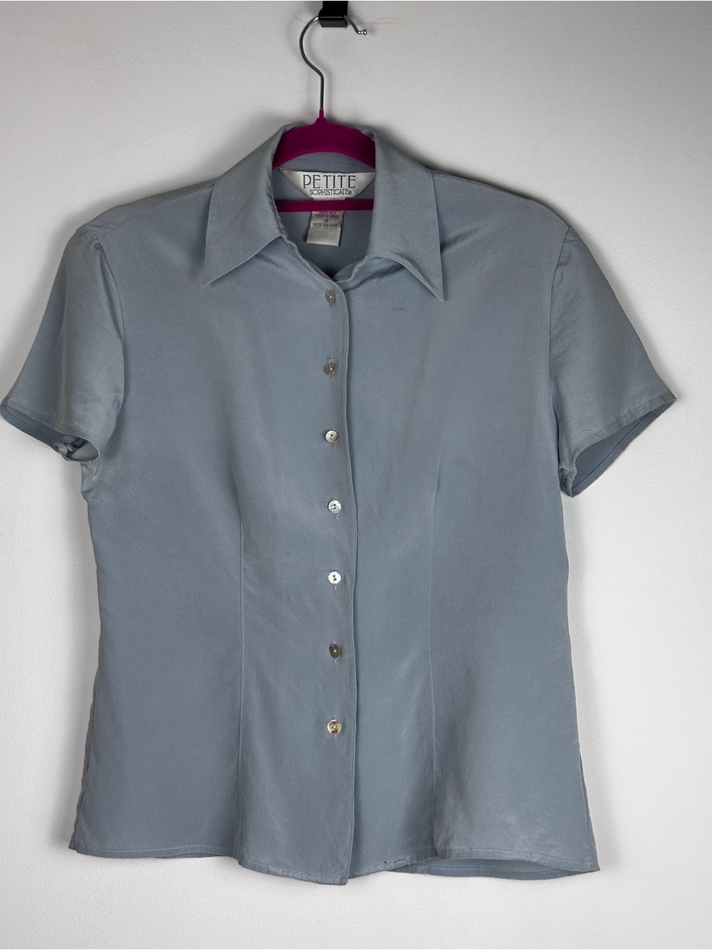 Petite Sophisticate 100% Silk Blue Button-Up Blouse 0P